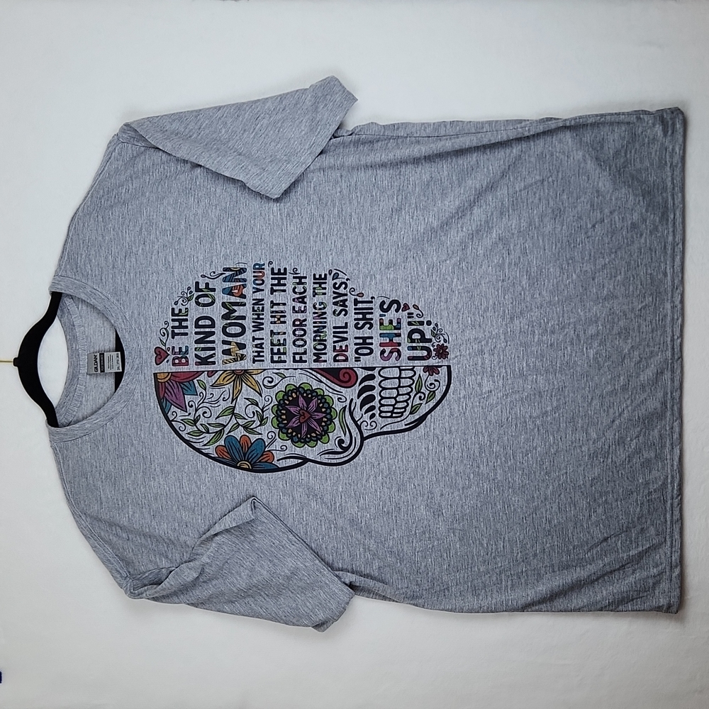 Gildan Performance Sugar skull Women's  T-shirt Gray Size 2XL